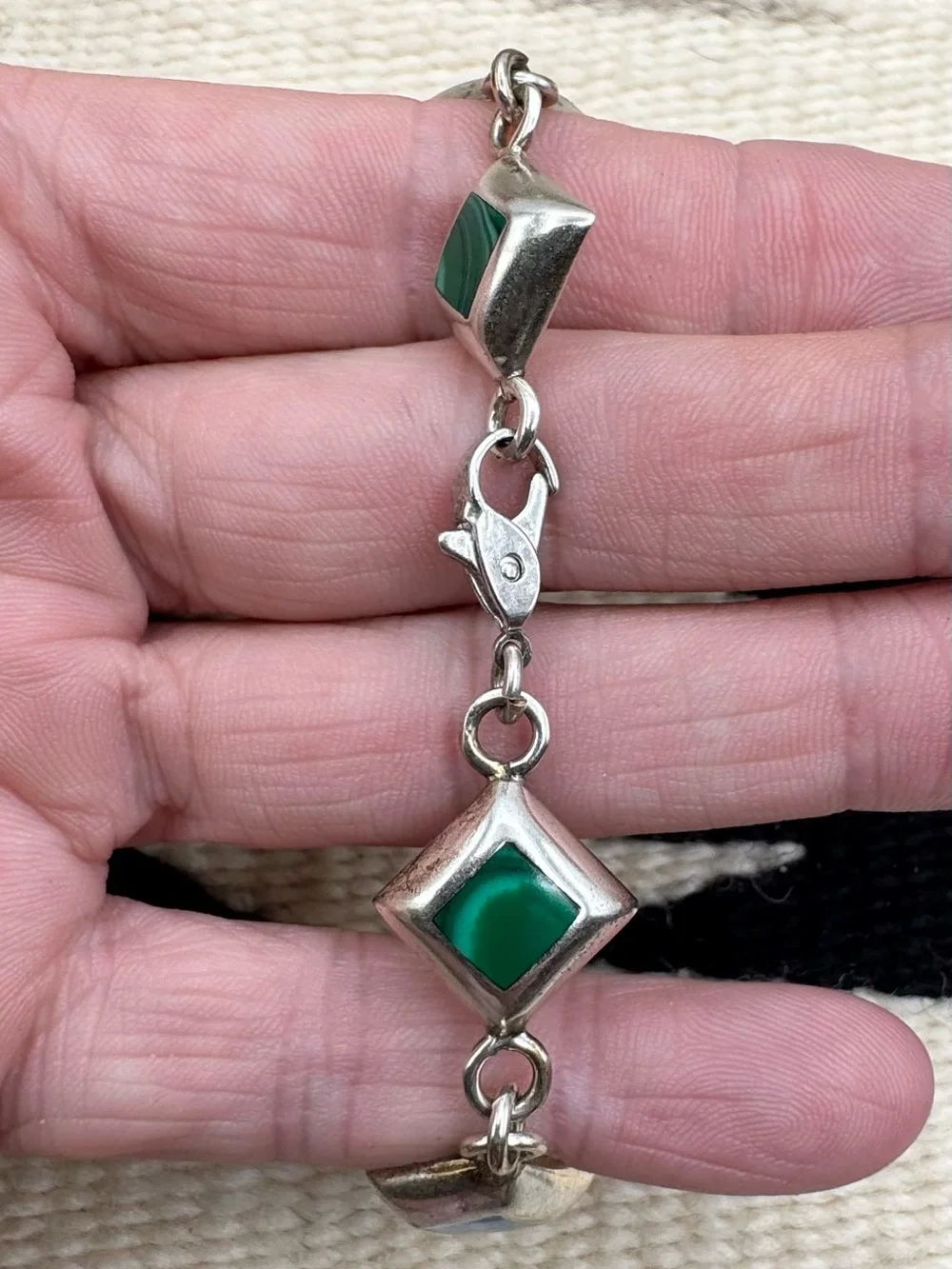 Sterling Silver Turquoise Onyx Malachite Multi Stone Inlay Link Bracelet 7.5